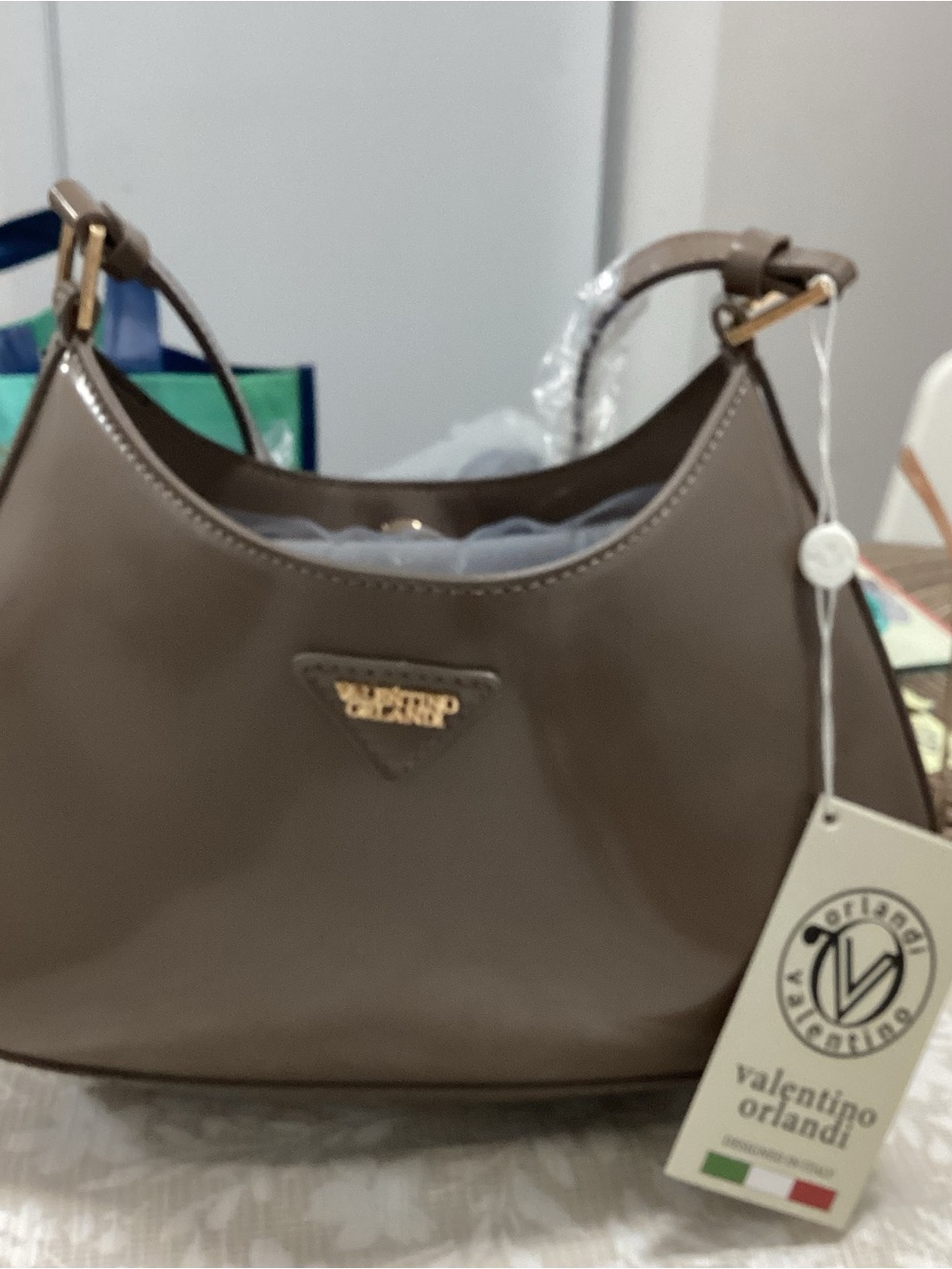 Valentino Orlandi Brown Shoulder Bag with Gold Hardware